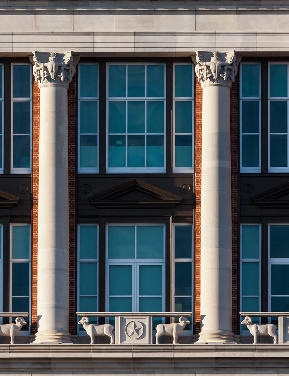 Superimposed classical orders on the façade of Freedom Place, Old Parkland, Dallas, designed by Craig Hamilton Architects.
