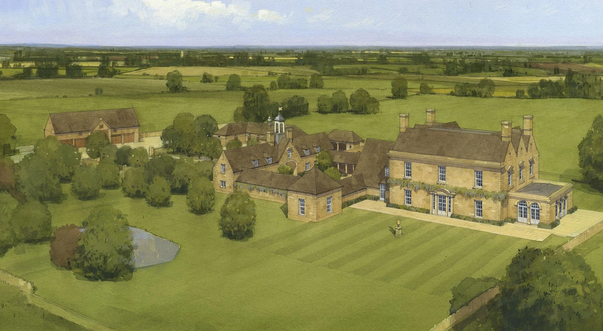 Classical country house masterplan drawing and estate design by Craig Hamilton Architects.