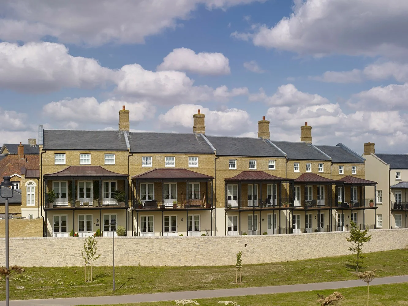 Traditional residential terrace at Poundbury, Dorchester, Dorset.