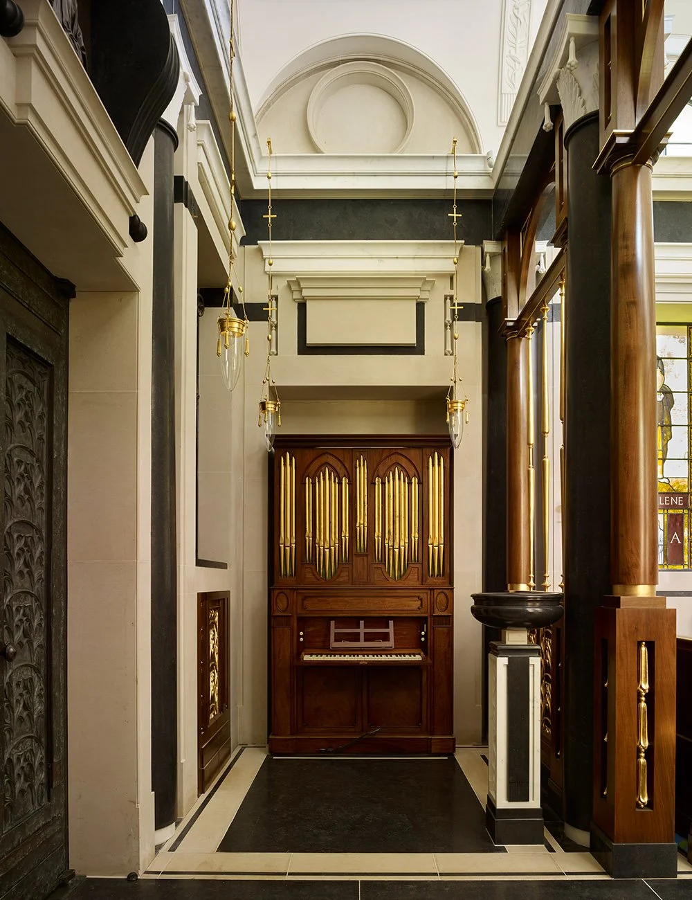 Pipe organ integrated within the classical architectural composition of the Chapel of Our Lady at Williamstrip.