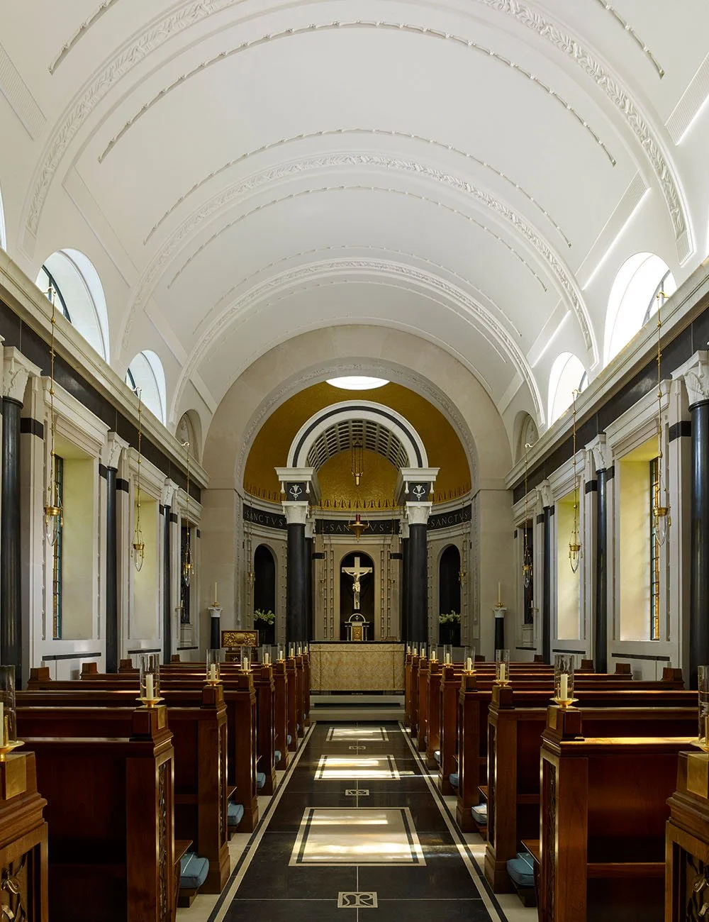 View along the nave towards the sanctuary and altar of the Chapel of Our Lady at Williamstrip.