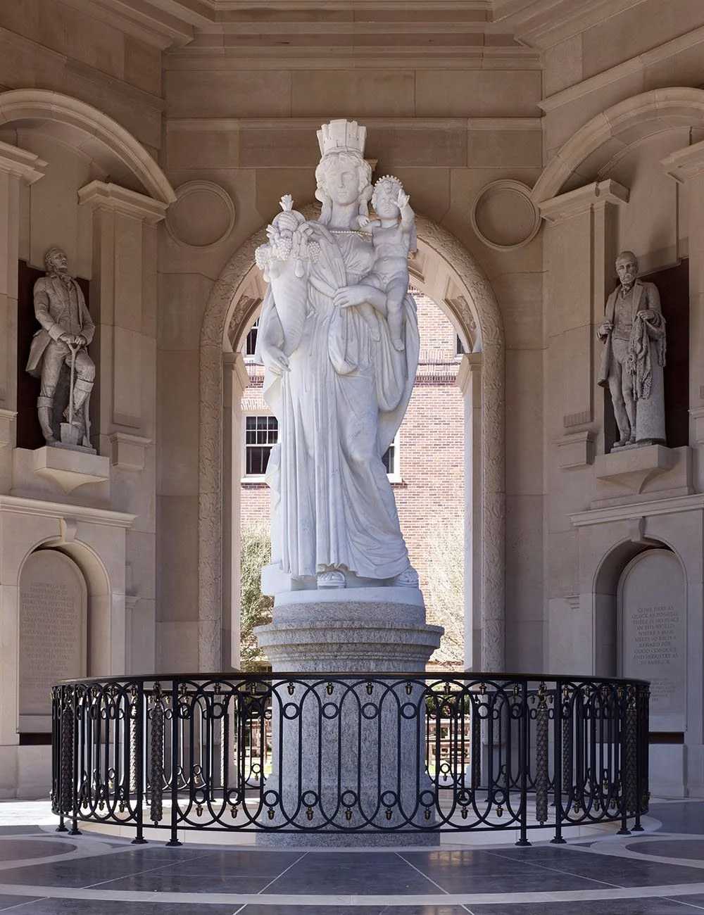 Central sculptural monument within a classically designed courtyard at The Campanile, Dallas, Texas.