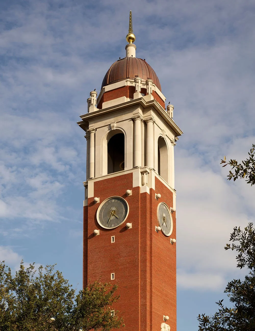 Detailed view of The Campanile clock tower showcasing classical architecture and traditional craftsmanship in Dallas.