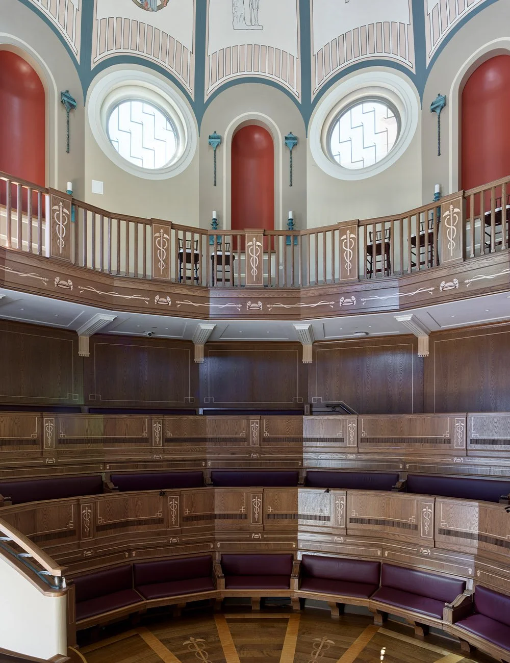 Circular debating chamber inside the Ether Dome at East Campus, Old Parkland, Dallas.