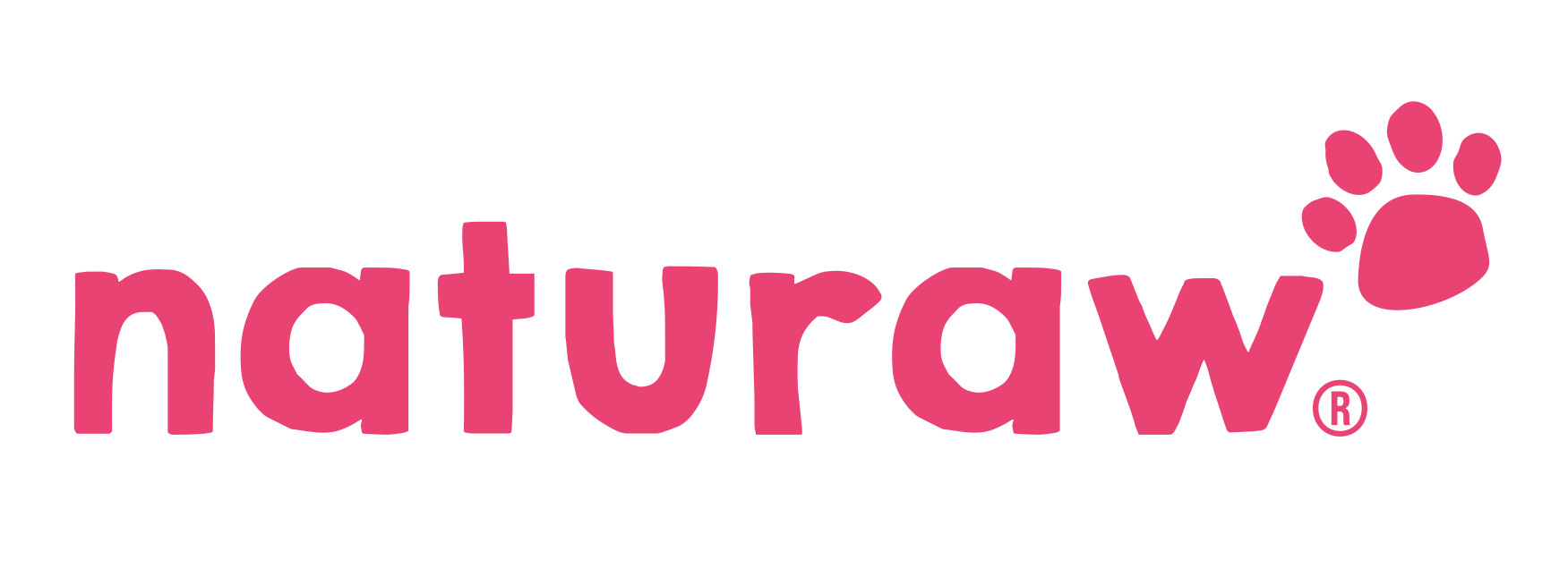 The logo features the word 'naturaw' in lowercase pink letters with a paw print as the dot over the 'i' and a small registered trademark symbol at the end.