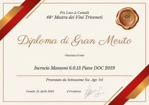 
Prestigioso Riconoscimento alla 48ª Mostra dei Vini Triveneti per Incrocio Manzoni 6.0.13 Piave DOC 2019  