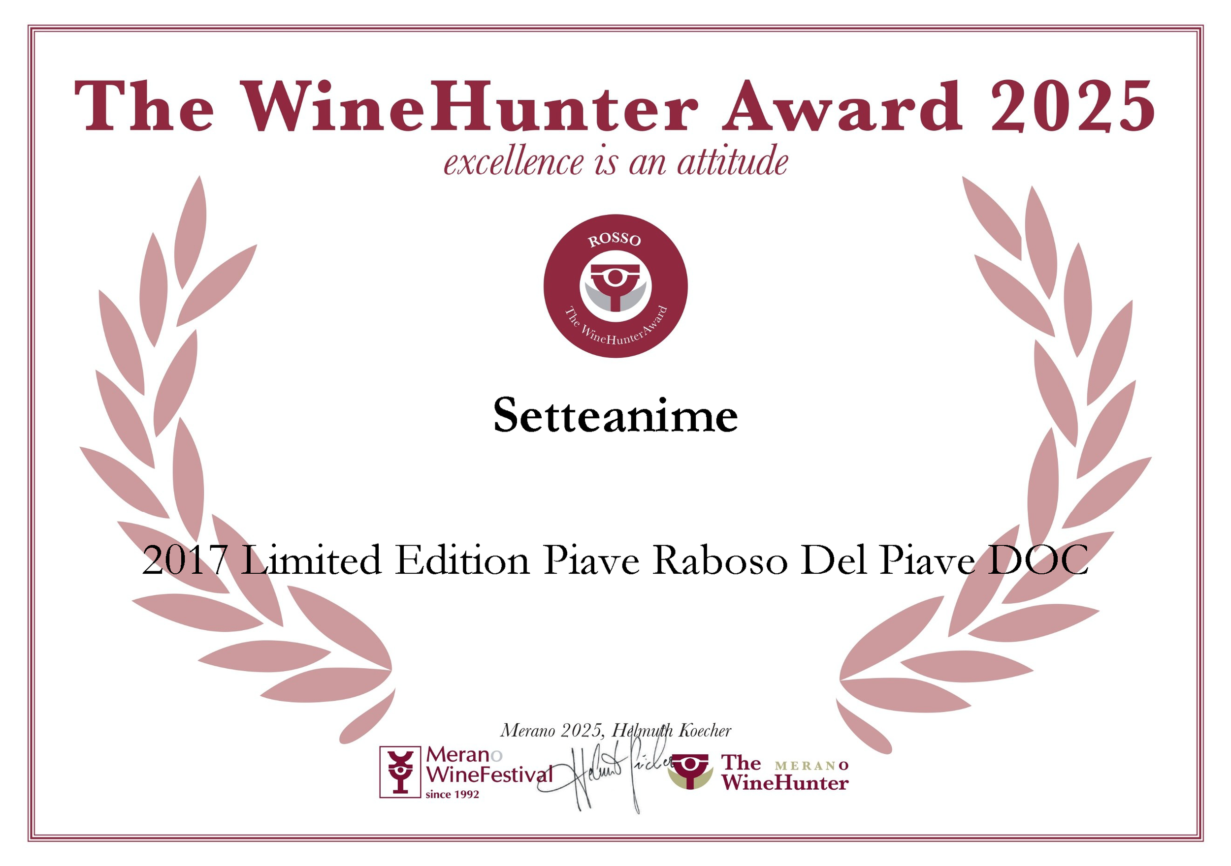 Doppio Riconoscimento al The WineHunter Award 2025 per i Nostri Vini RABOSO DOC PIAVE 2017 LIMITED EDITION