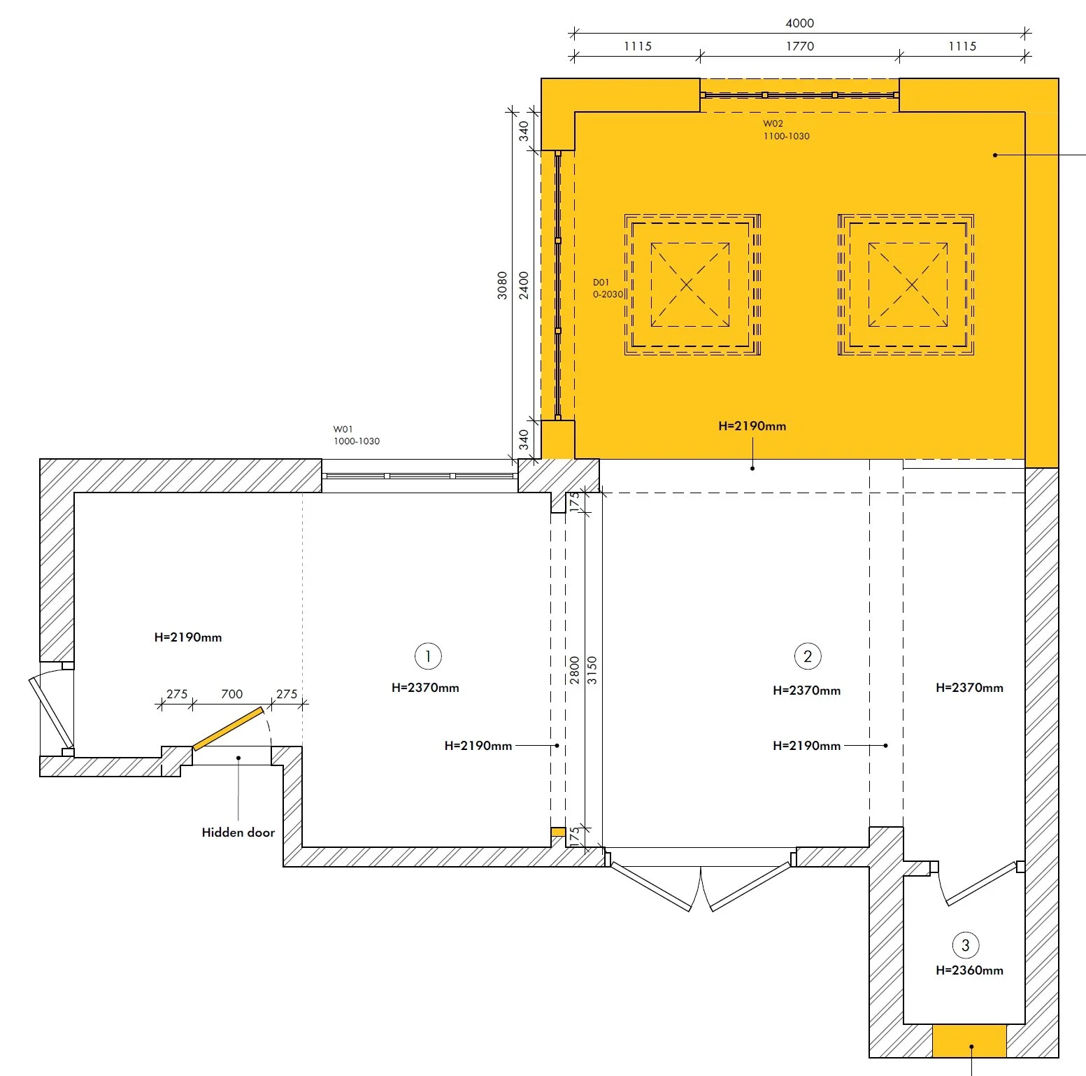 “Kitchen extension layout plan showing added rear extension to create open plan kitchen dining space in Birmingham home
