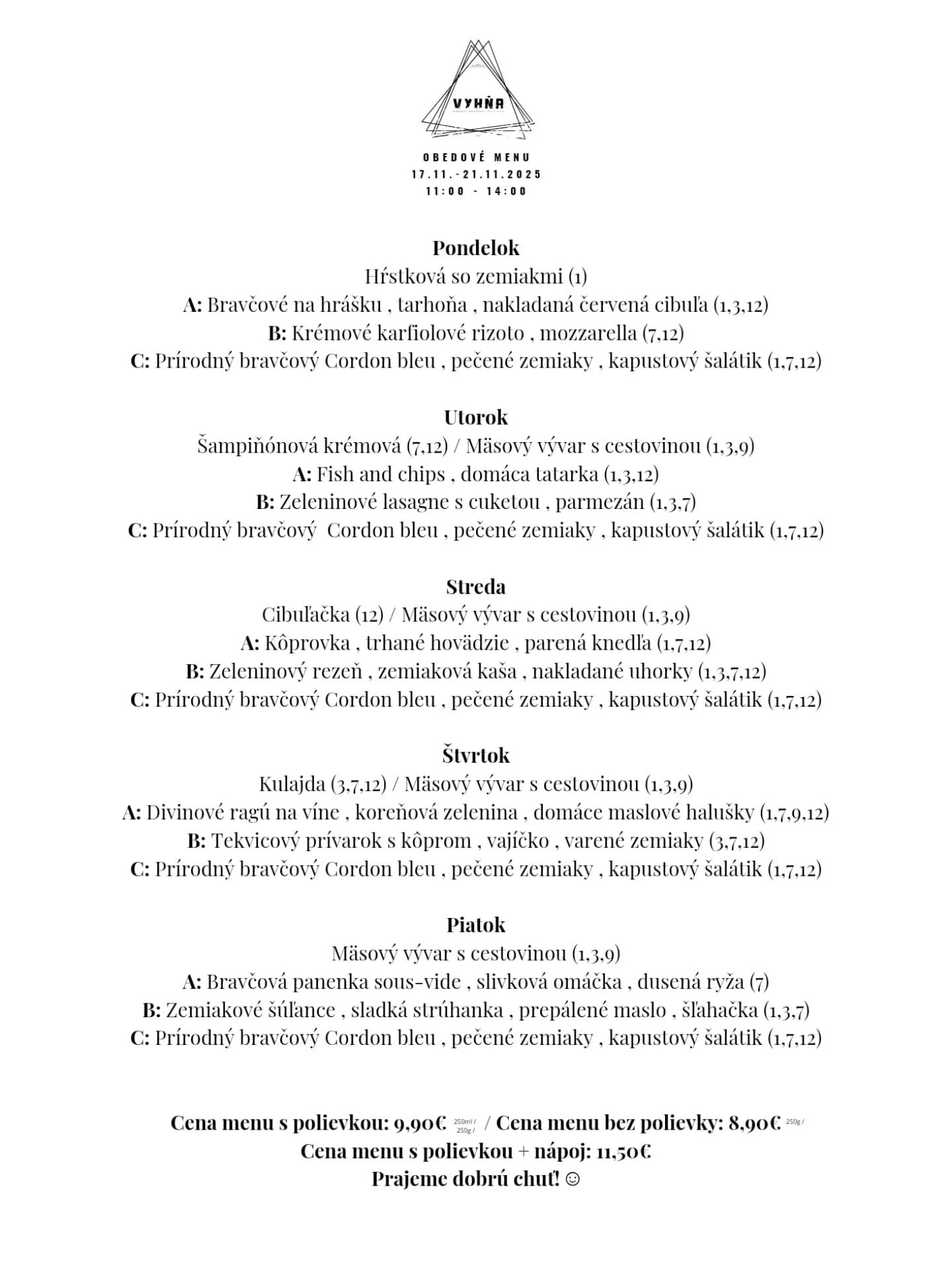 🍲 Obedov&eacute; menu na najbliž&scaron;&iacute; t&yacute;ždeň. Ak m&aacute;te chuť, zastavte sa, budeme sa te&scaron;iť 🥰 #vyhna #krasnany #obedovemenu