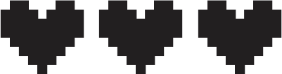 Trois cœurs en pixel art