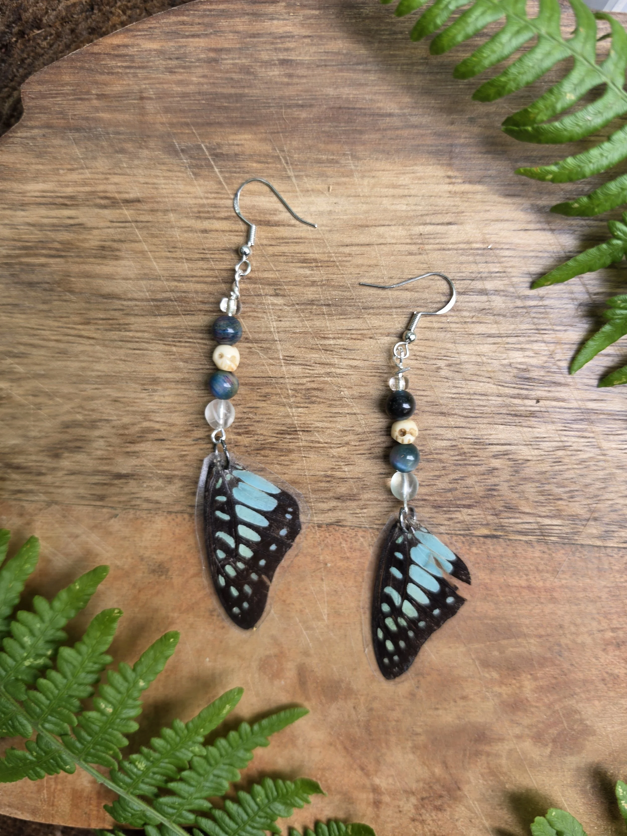 Rain Bow Tigers Eye Butterfly Earings