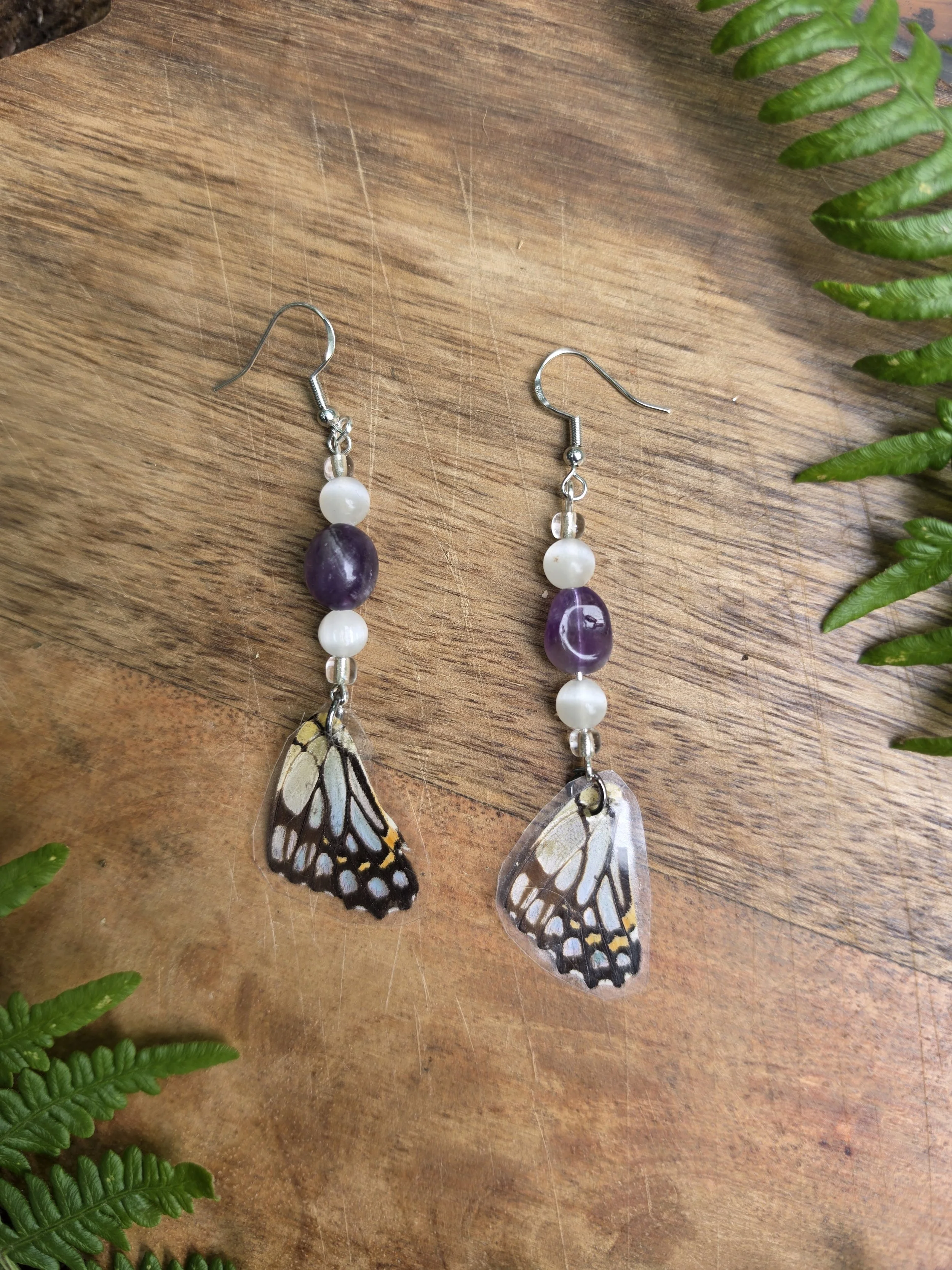 Selenite & Amethyst Butterfly Earings