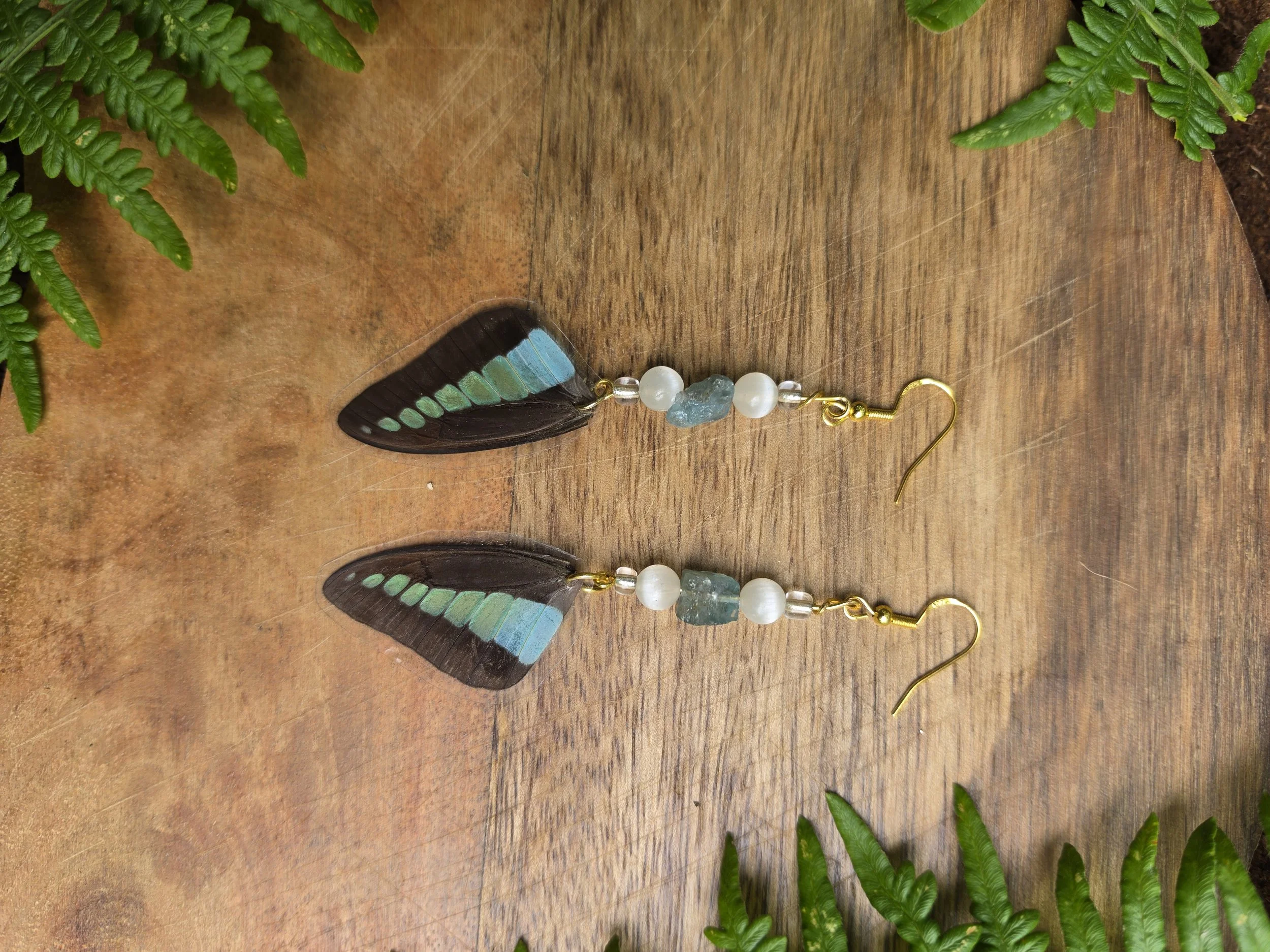 Celenite & Aqua Marine Butterfly Earings