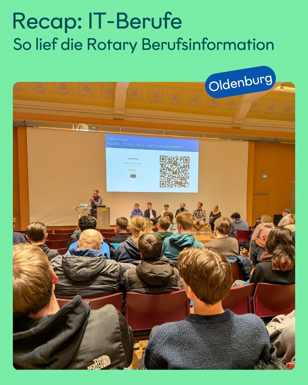 💻 Recap: Rotary Berufsinformation IT-Berufe
 
Letzte Woche konnten rund 50 Sch&uuml;lerinnen und Sch&uuml;ler spannende Einblicke in die Welt der IT gewinnen - von Ausbildung &uuml;ber Studium bis hin zum Berufsalltag.
 
Auszubildende, Studierende u