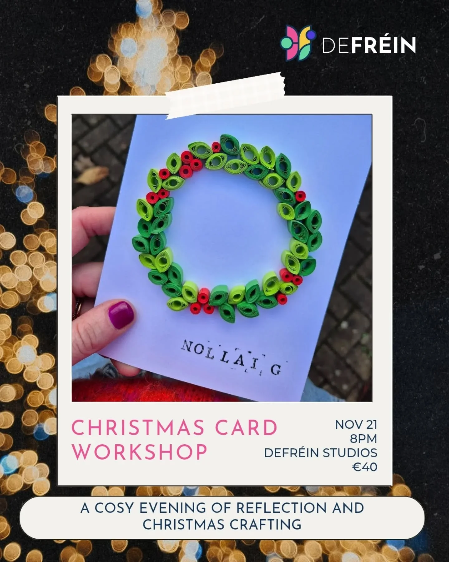Christmas card workshop here in DEFR&Eacute;IN Studios next Friday evening. I have 3 spots left. Learn how to quill and make this beautiful card. 

Quilling is a paper craft that is very mindful, simple &amp; effective. 

DM to book. Payment via revo