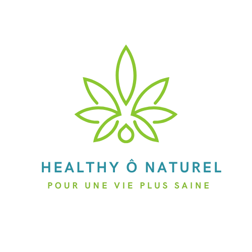 Logo avec une feuille stylisée en vert, texte en français 'Healthy Ô Naturel' et 'Pour une vie plus saine' en vert, et 'Healthy Ô Naturel' en bleu.