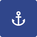 White anchor symbol on a blue background
