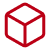 A simple red outline of a cube on a white background.
