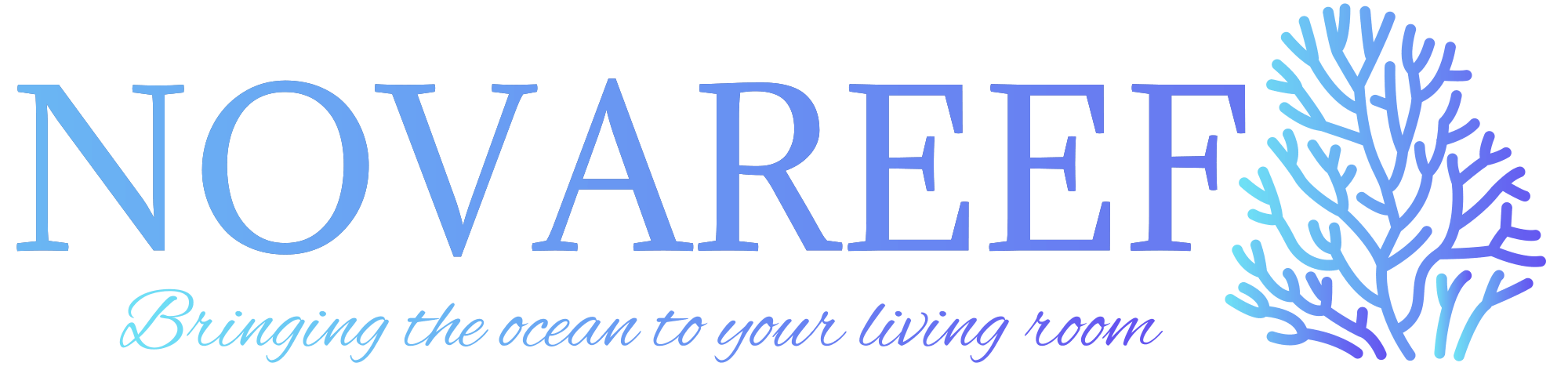 Logo for Novaree with a blue coral graphic and the tagline 'Bringing the ocean to your living room'