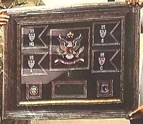 Typical Size is 26"x20". This mini WOW Frame comes with four 4"x6" embroidered guidons, embroidered regimental crest, and engraved plate. Pictured is for a 4x subordinate units. Can be customized to fit your needs.