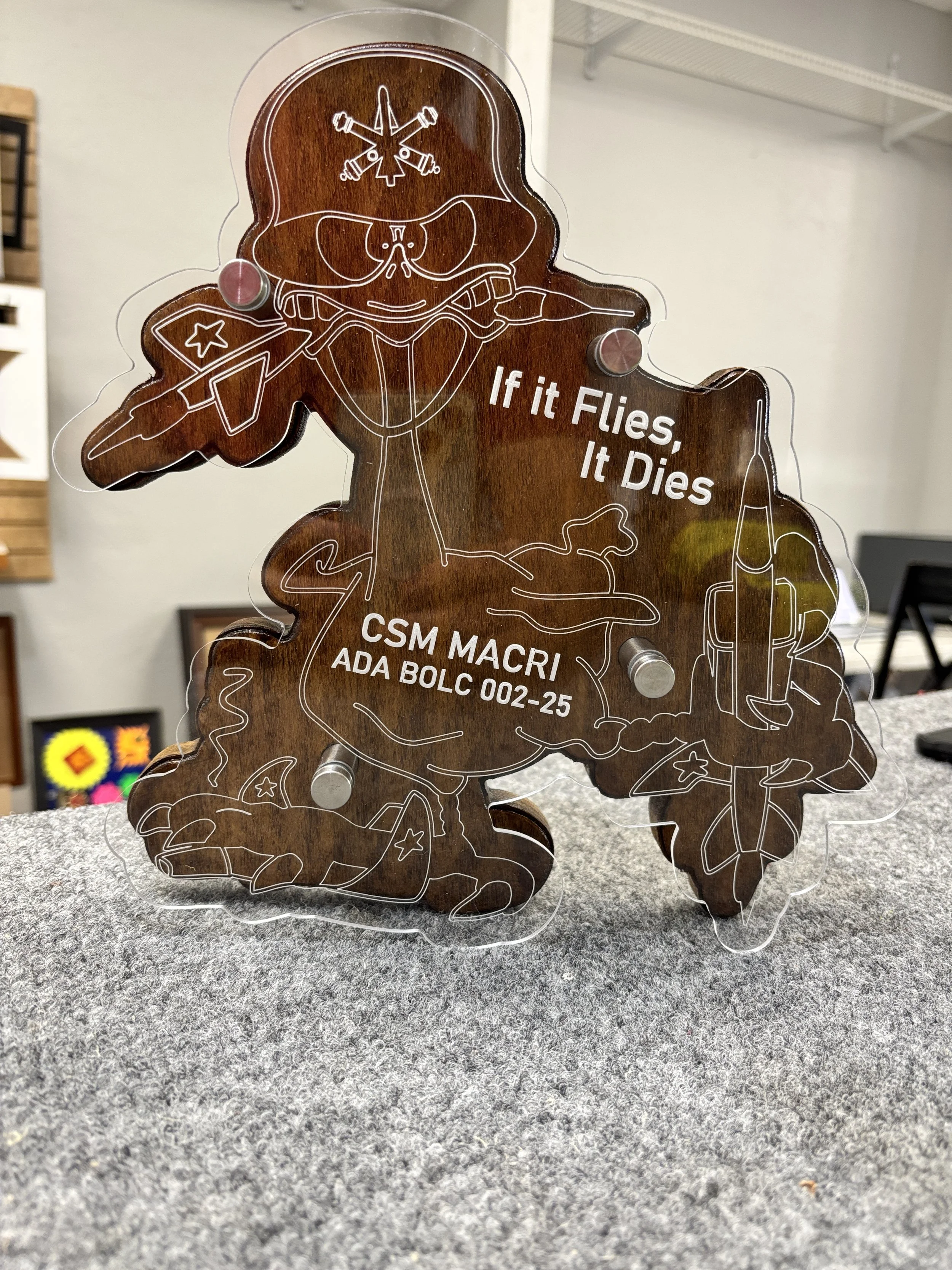 Air Defense Artillery Mascot Ozzlefinch Personalized for Mentor Gift. 