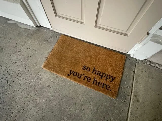 Welcome mat outside the entrance to my therapy office in Brea, California.