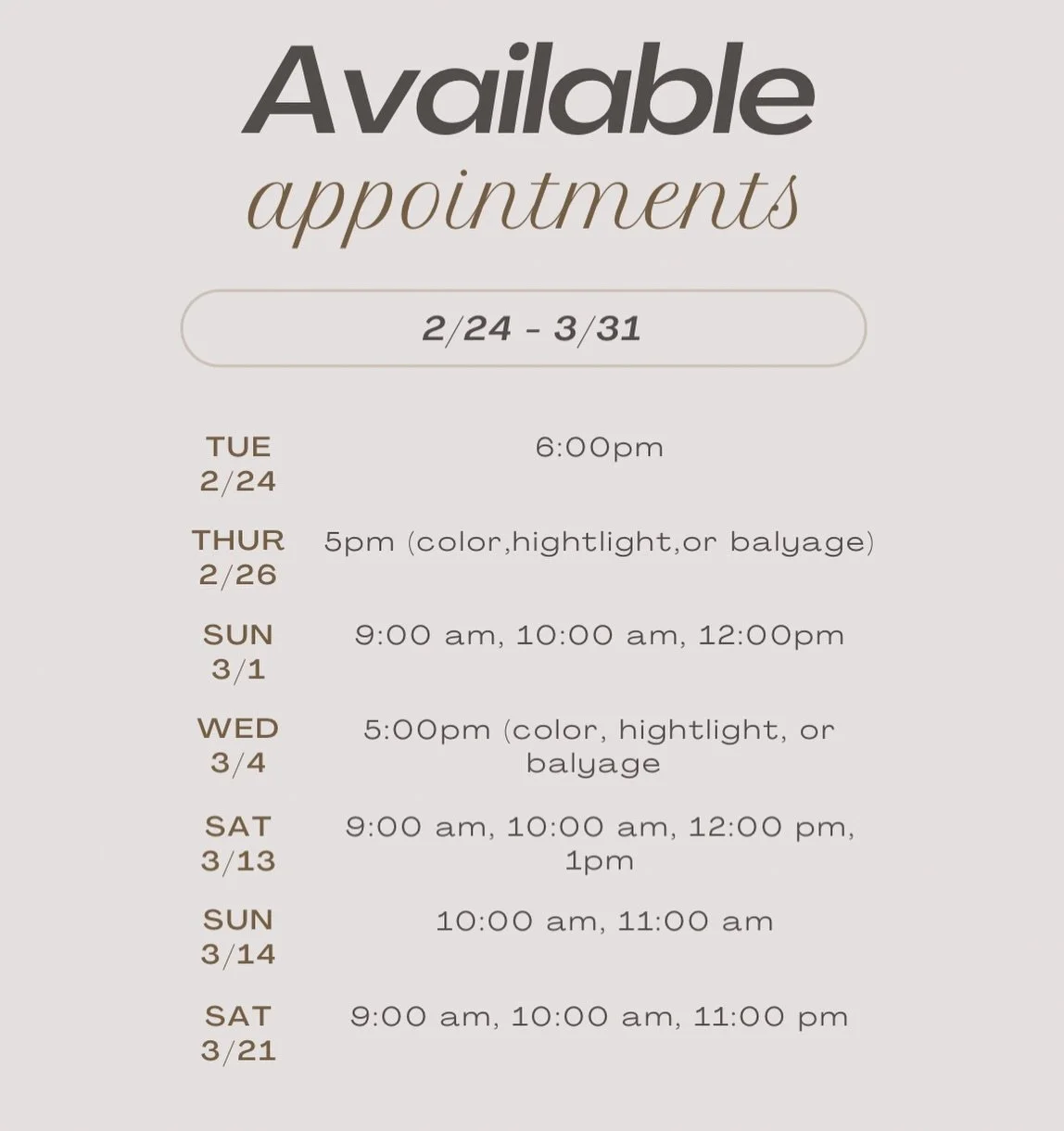 Hey yall here are some openings I have from now through March 21st. Message me to get on the books🤍🖤

#arizonahairstylist #riothairco #phoenixhairstylist
