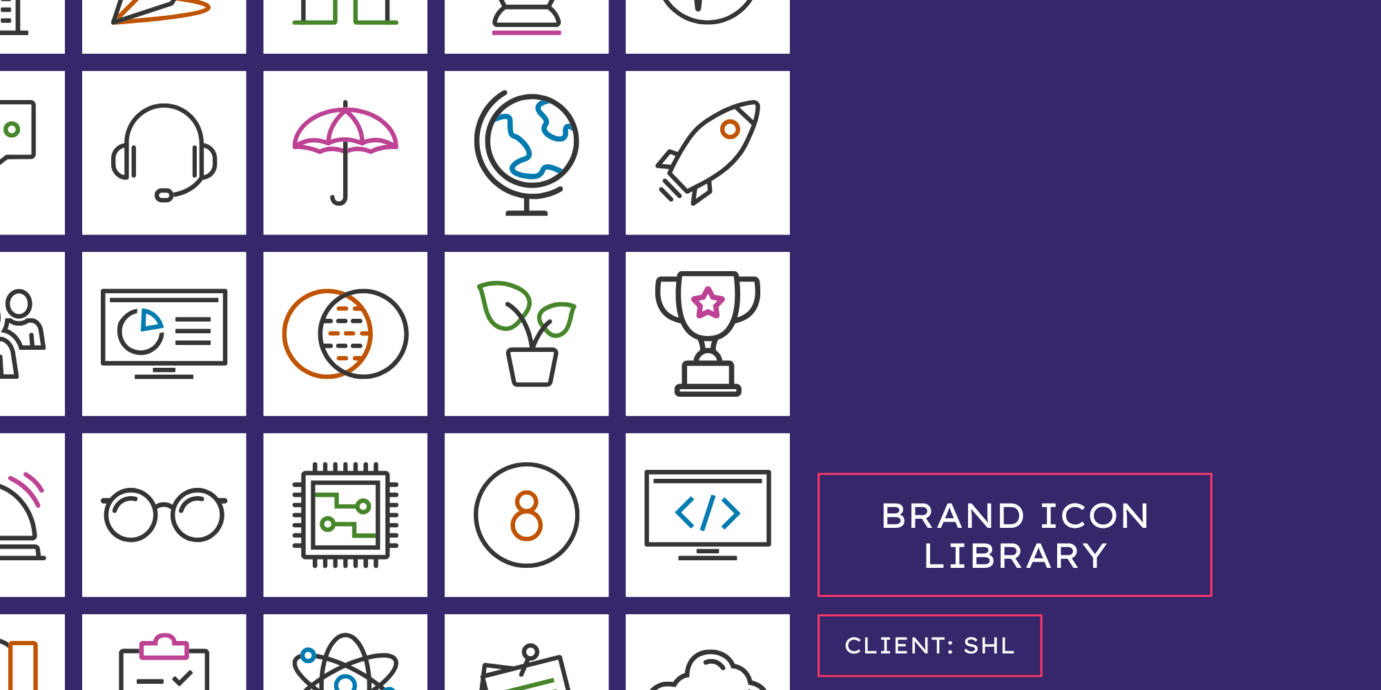 Grid of icons depicting various business concepts banner