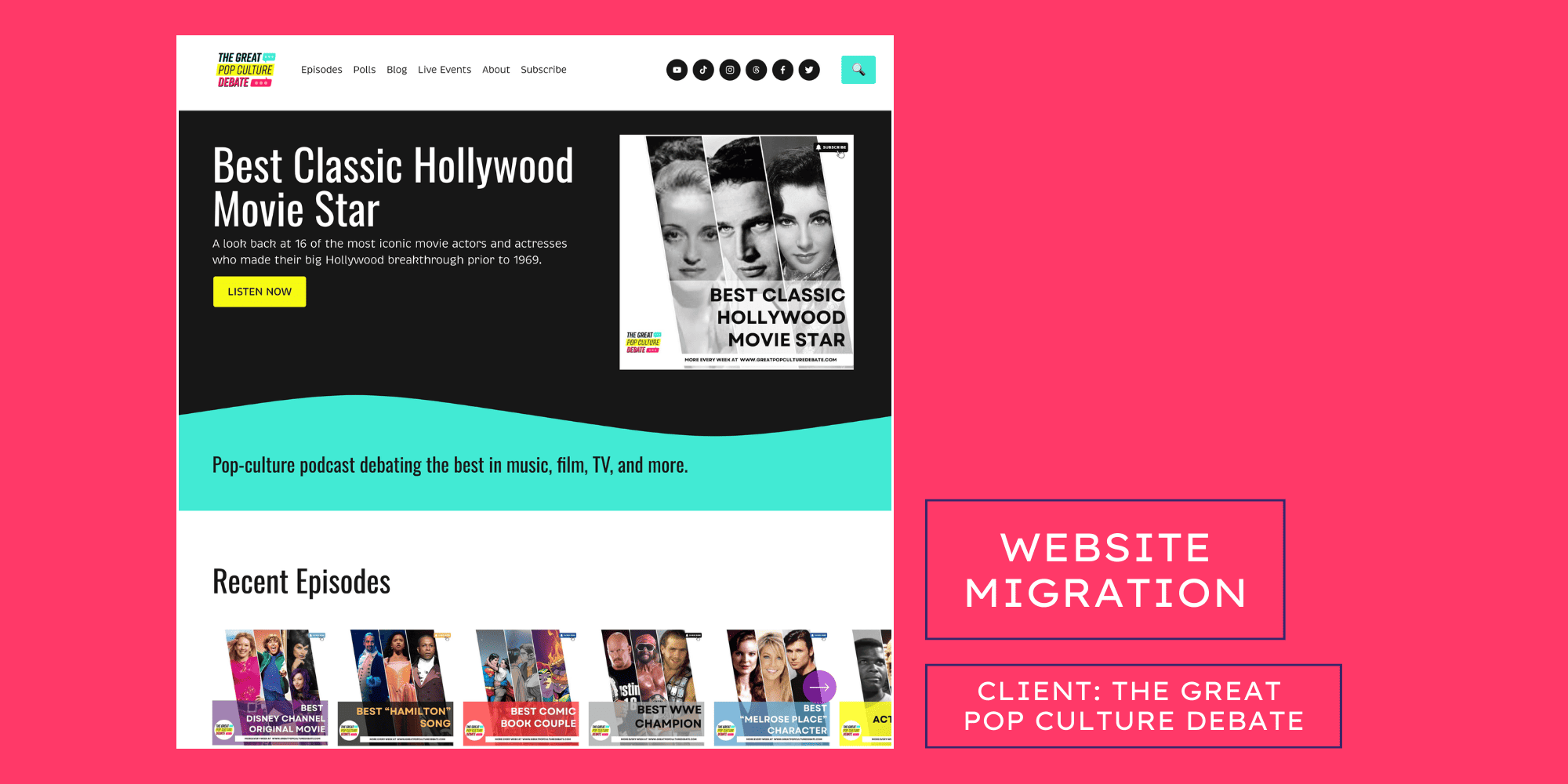 Website design for The Great Pop Culture Debate Podcast project banner