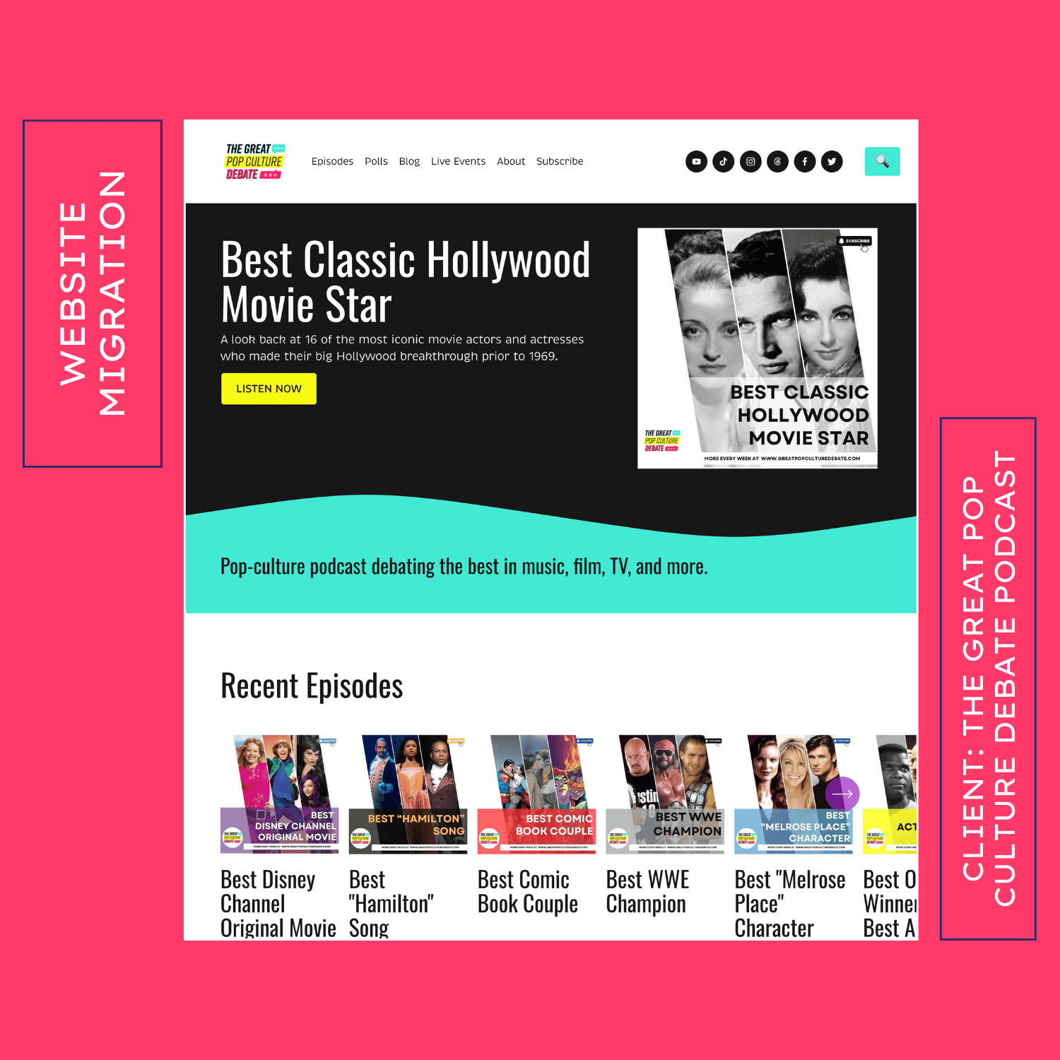 Website design for The Great Pop Culture Debate Podcast project page thumbnail