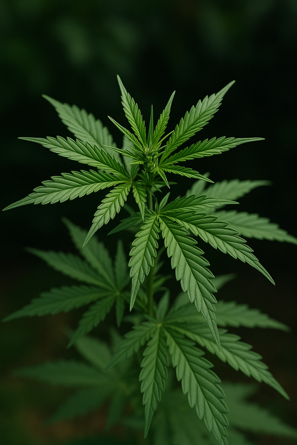 Close-up of a cannabis plant with green leaves and serrated edges. Mojo Hydration. IV Therapy Near Me. Cannabis card. Medical Cannabis Louisville Kentucky. Medical Cannabis certification near me.