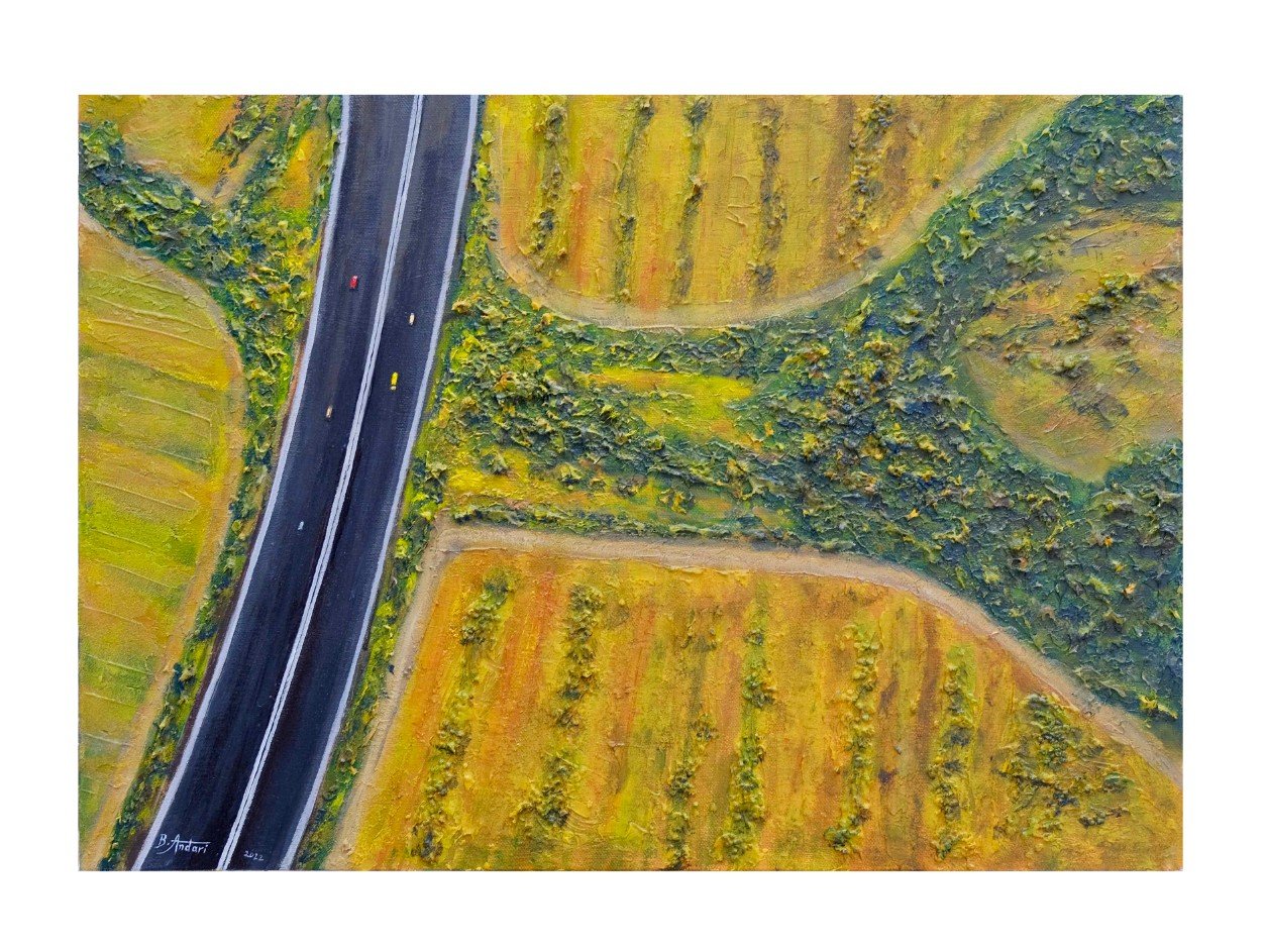 Acrylic painting of an aerial view near Heathrow airport by Bassam Andari