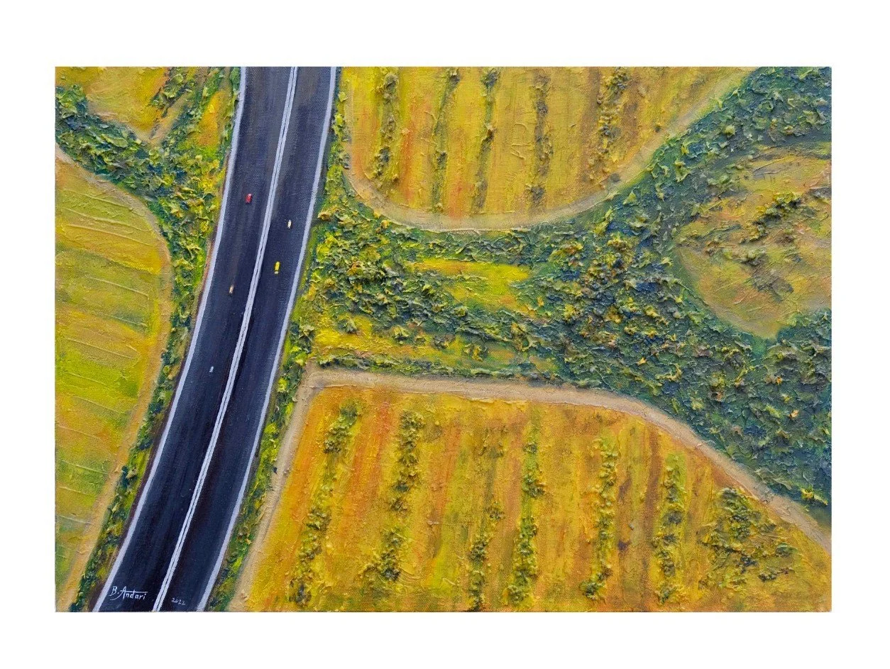 Giclée print of a painting of an aerial view of an area near Heathrow in London