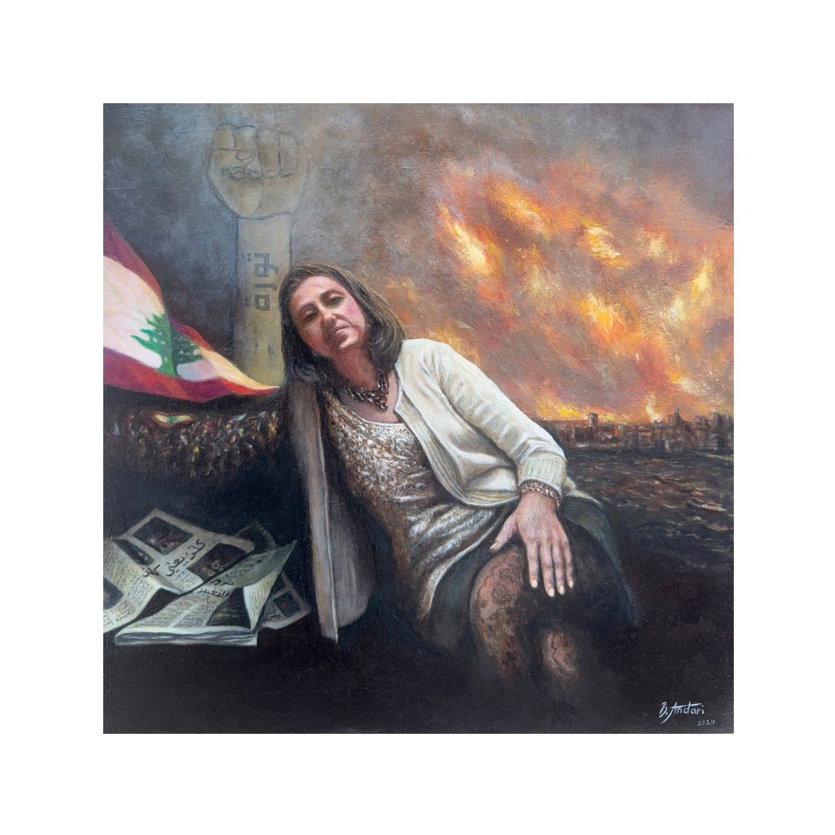 Oil painting in memory of the victims of the explosion that shook the lebanese capital Beirut