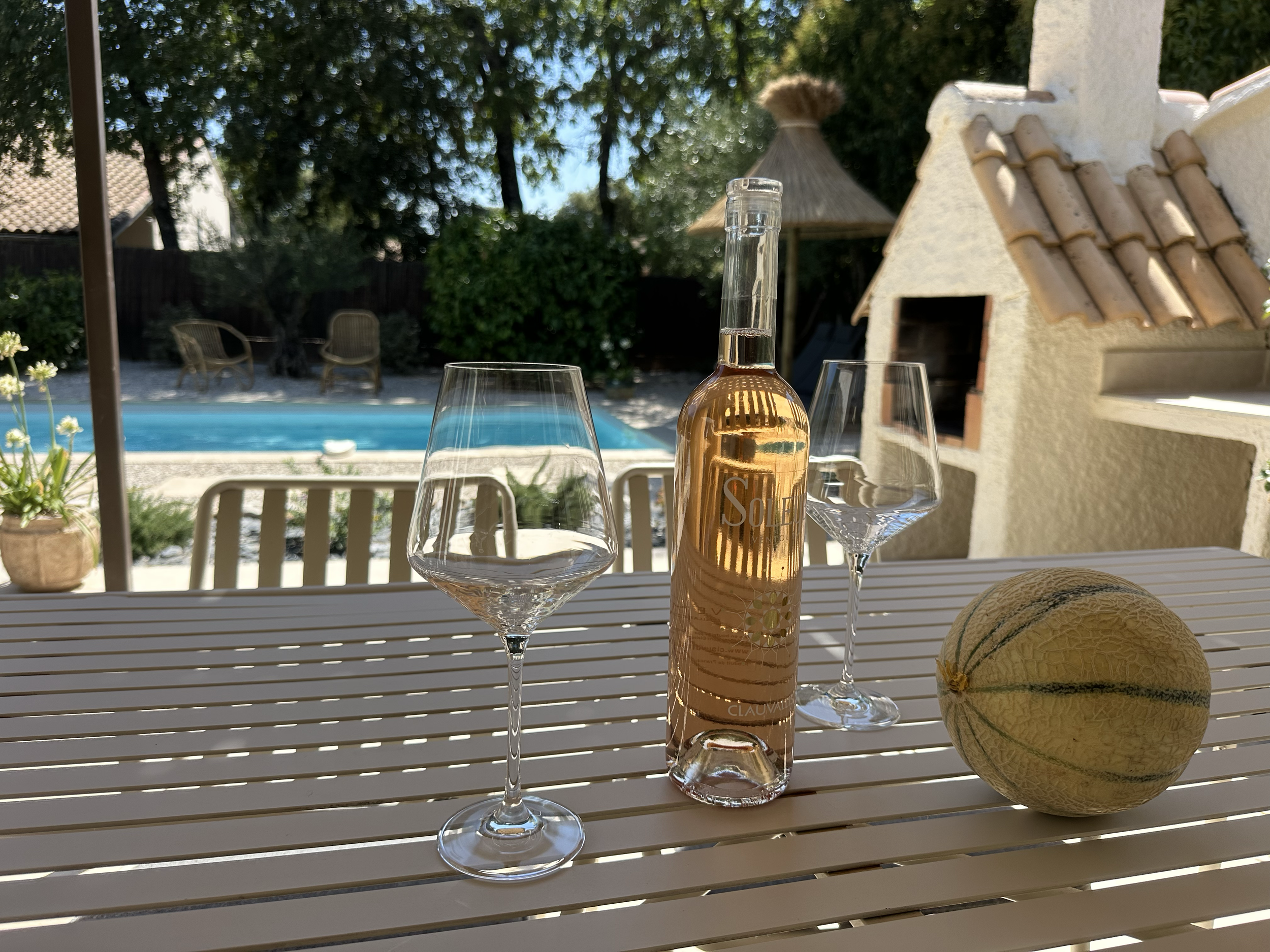 Profitez d’un instant de douceur au bord de la piscine : un verre de rosé à la main, un melon savoureux à déguster… le plaisir simple des vacances en Provence.
