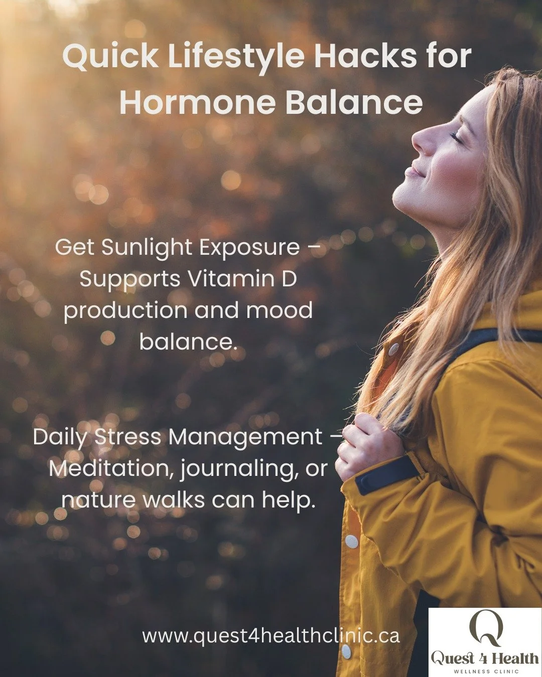 Feeling off-balance lately? It might be your hormones. The good news is, small daily habits can make a big difference.

Two quick ways to support hormone balance:

🌞 Get Sunlight Exposure: Supports Vitamin D production and boosts mood balance.
🌿 Ma