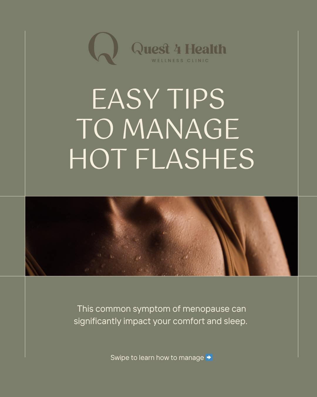 Hot flashes can be overwhelming, but they don&rsquo;t have to take over your life.

At @Quest4HealthClinic, we support women through personalized strategies that help reduce both the frequency and intensity of hot flashes.
Think: identifying triggers