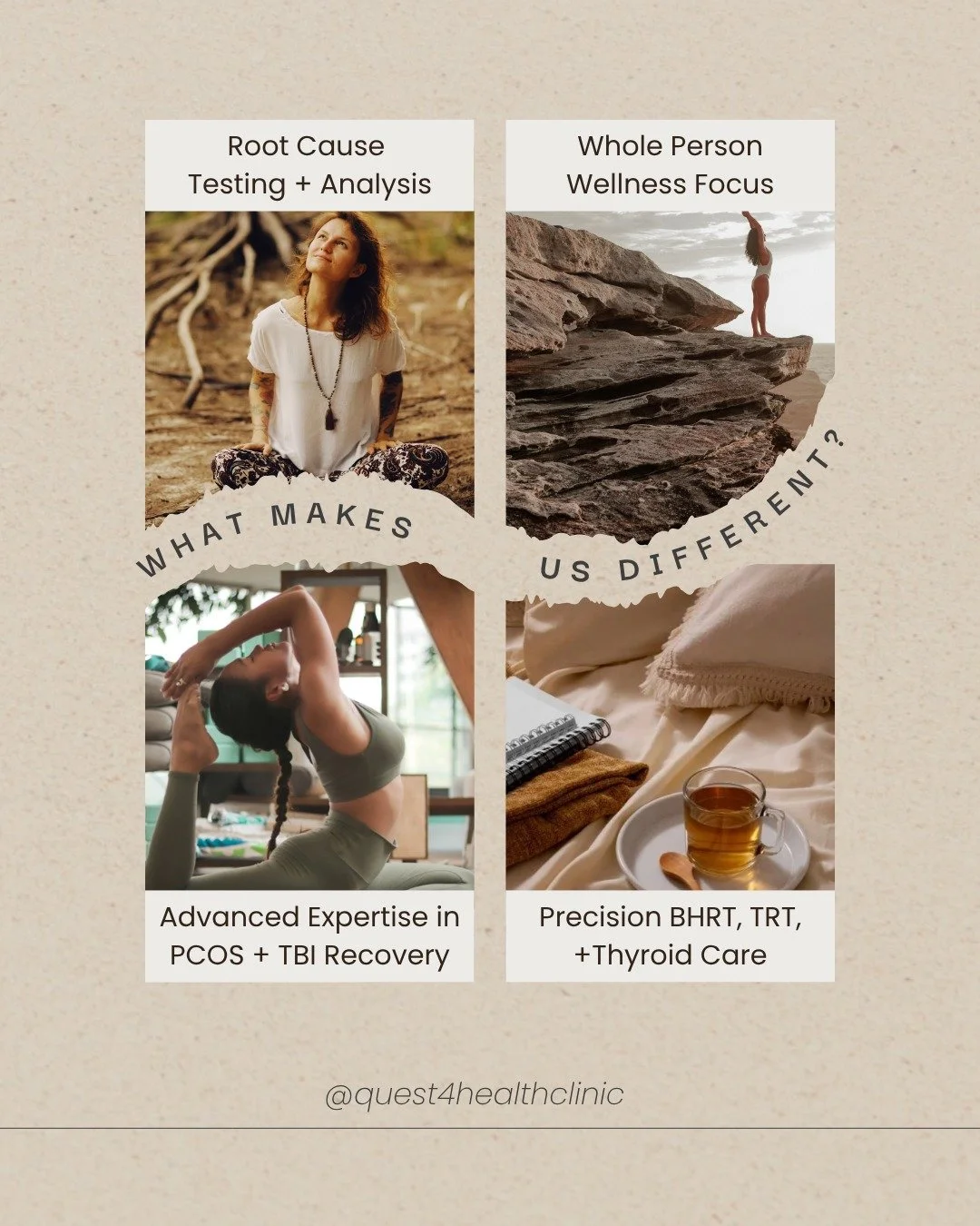 What makes Quest 4 Health different? 

It&rsquo;s not just about hormones, it&rsquo;s about the full picture.

✔ Root-cause testing
✔ Personalized BHRT, TRT &amp; thyroid care
✔ Expertise in PCOS &amp; TBI recovery
✔ Whole-person wellness

Because ho