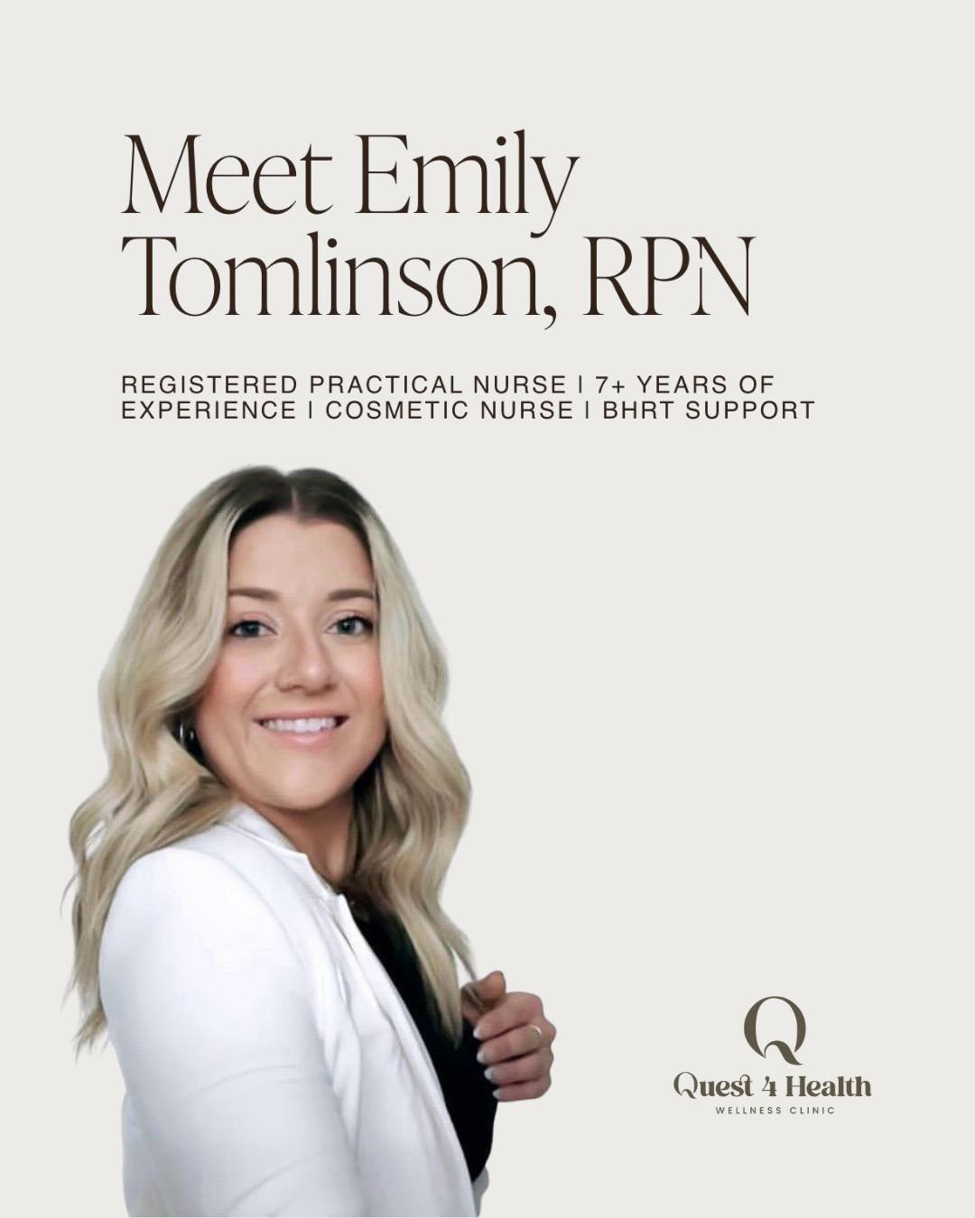 Meet Emily Tomlinson, our Registered Practical Nurse. 💙

Emily is passionate about helping patients feel confident, balanced, and well through personalized care.

With experience in cosmetic nursing and bioidentical hormone replacement therapy, she 