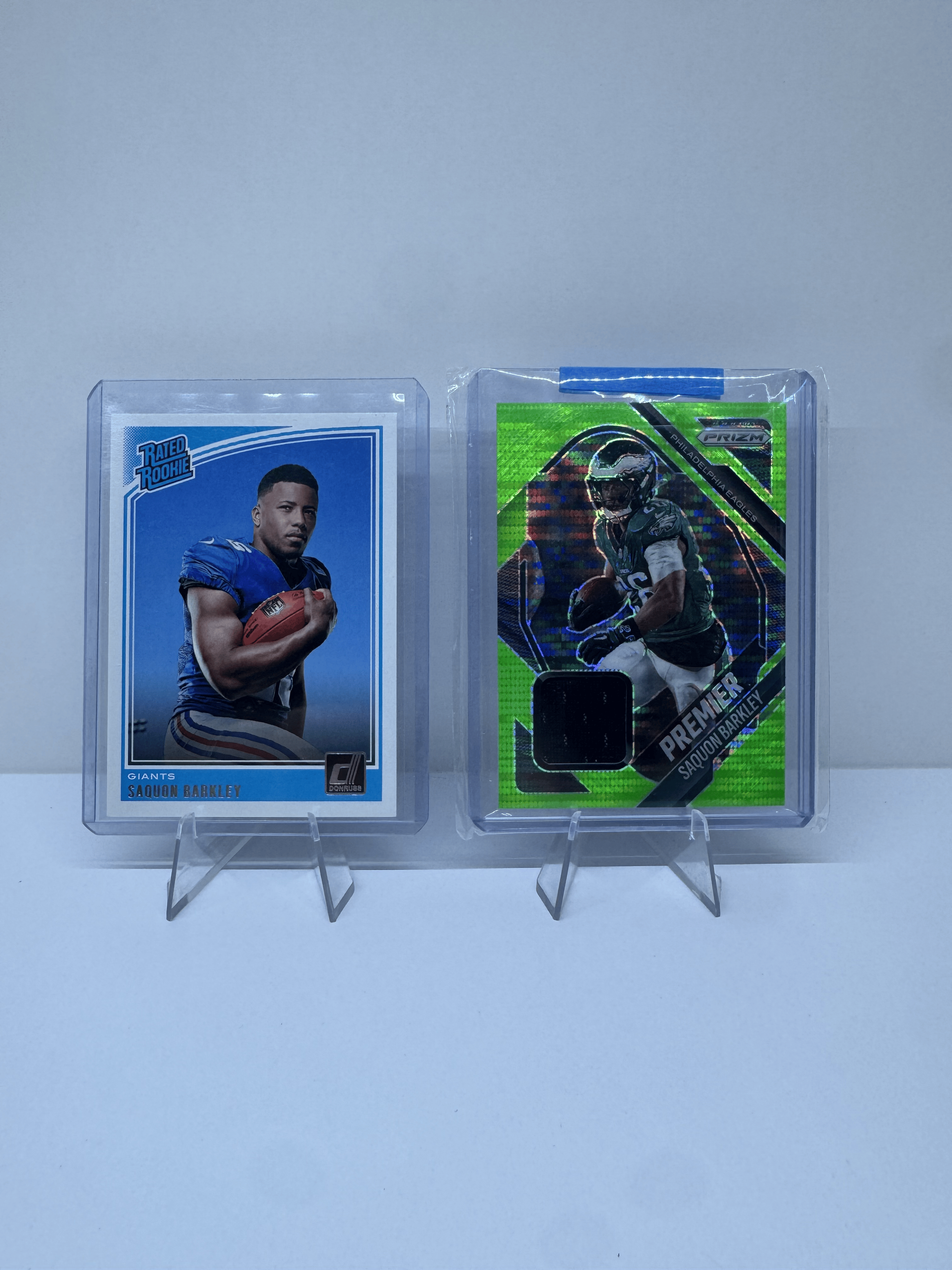 Saquan Barkley Lot (2018 Donruss Rookie Card + 2025 Prizm Patch)