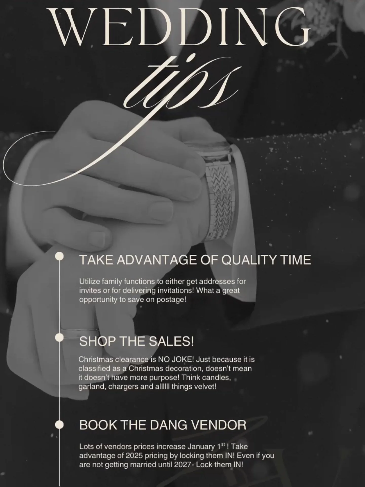 And just like that&hellip; Christmas is only 15 days away! ✨
This might even be your last Christmas as an engaged couple!
To celebrate our favorite season, we&rsquo;re sharing festive ways to make the holidays more than cozy moments&mdash;use them to