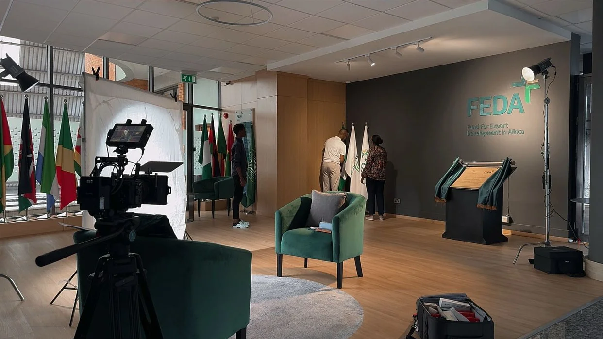 Behind the scenes conducting interview with FEDA's CEO Marlene Ngoyi