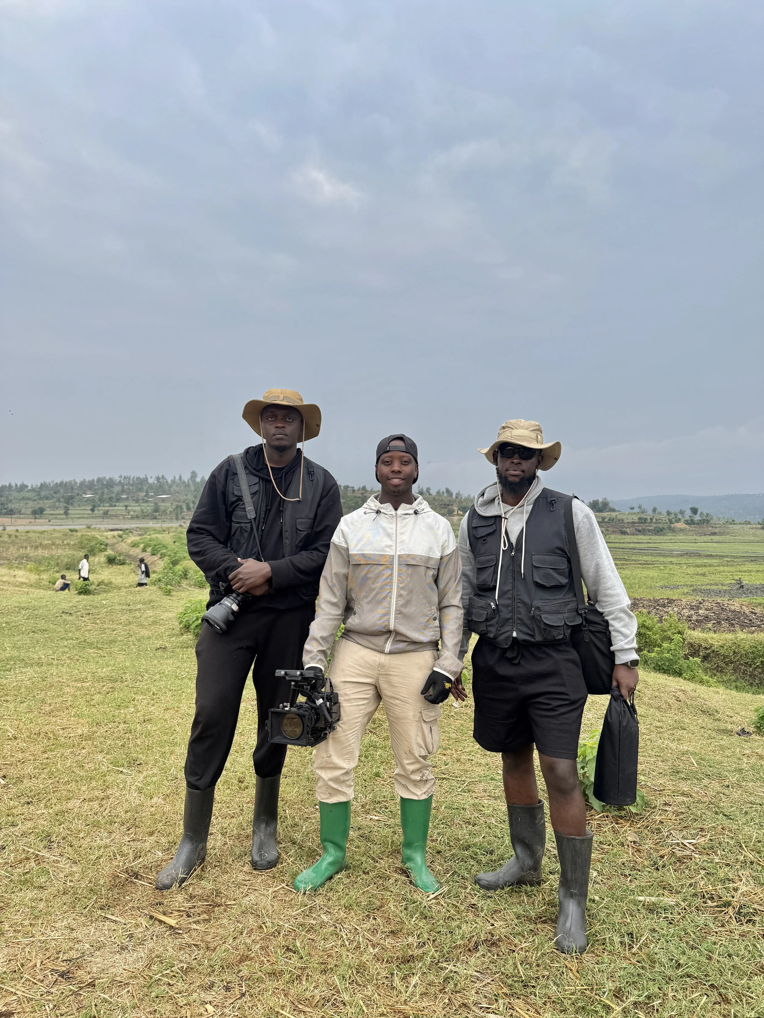 Group photo of the crew after wrapping the shoot at Nyagatare District, filming Grey Crowned Cranes