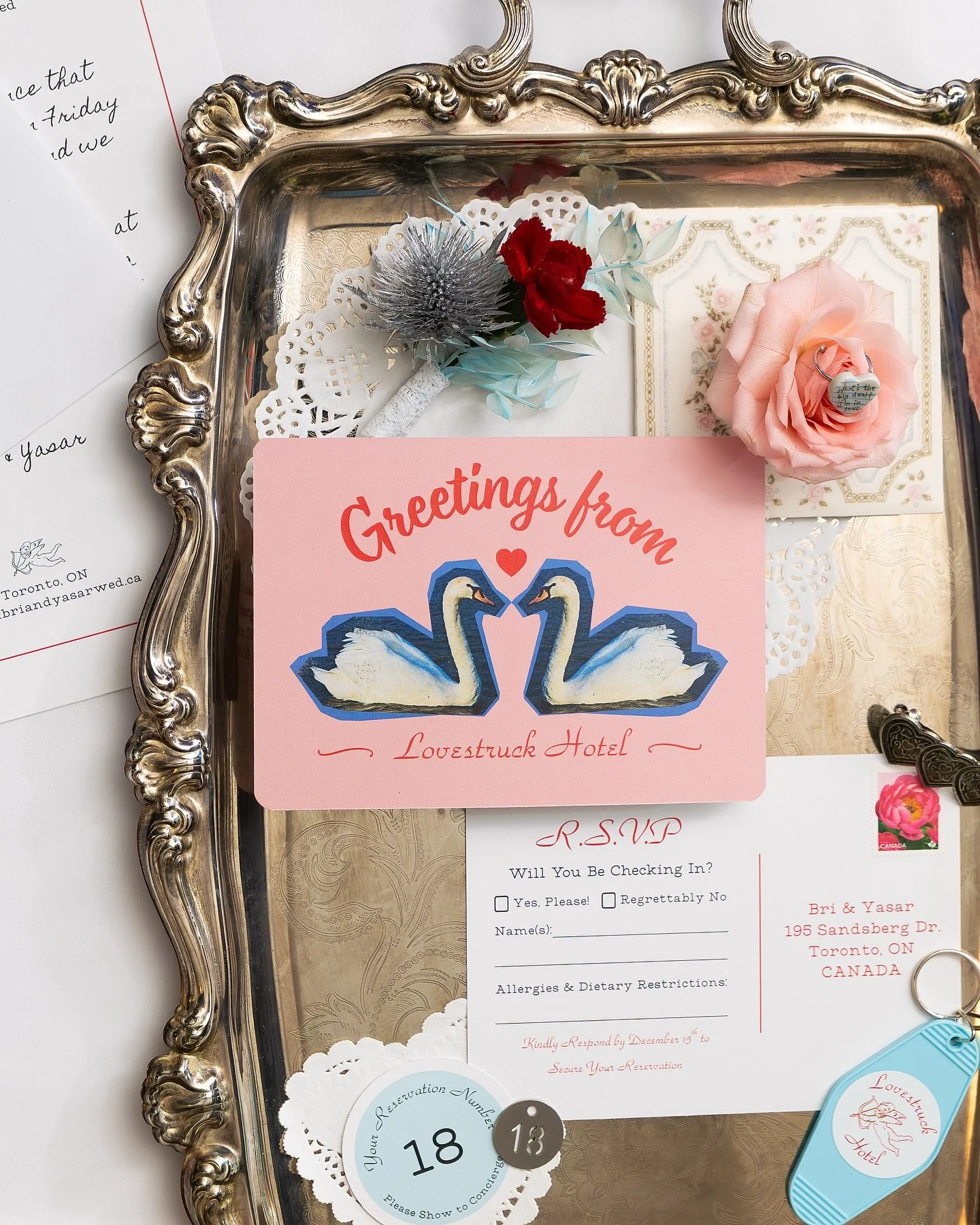 Darling details from a Retro Honeymoon Suite themed styled shoot 💕

Custom stationery, vintage accessories, and the sweetest ring. Romantic, thematic, and a little bit unexpected!

Planning and design: @tableauvivantevents 
Stationery design: @table