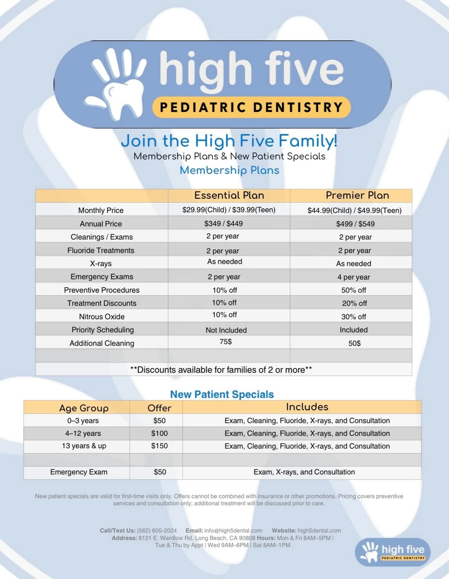 ✨Introducing our NEW High Five membership plans✨
🦷💙Open enrollment is currently going on and we understand insurance can make getting the care your child needs a bit challenging. Our membership plans give your child affordable and reliable dental c