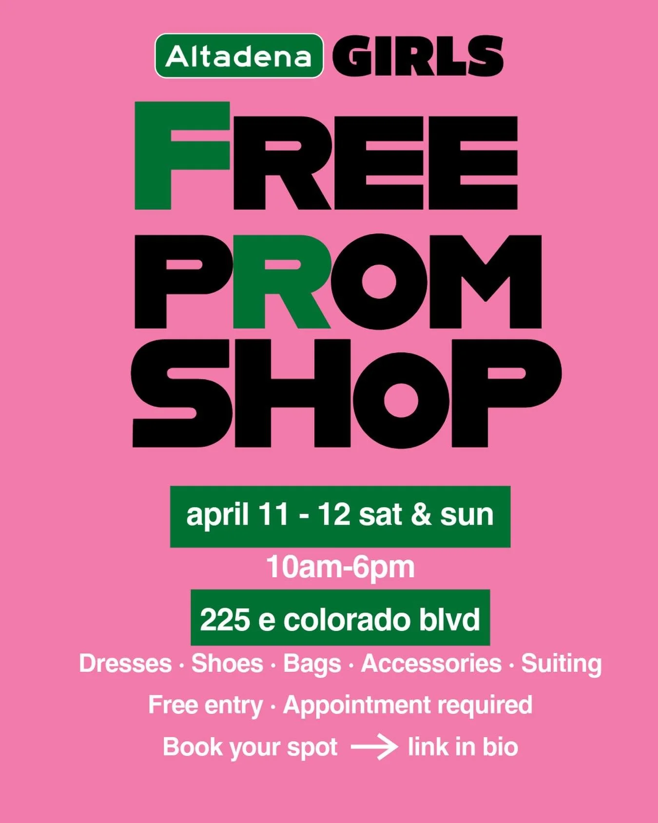 Our 2nd Annual FREE Prom Shop is this weekend!
 For high school girls and those that identify with girlhood. 

Spots are still available! 
If you or someone you know is a high school student in Altadena/Pasadena or the greater San Gabriel Valley, com