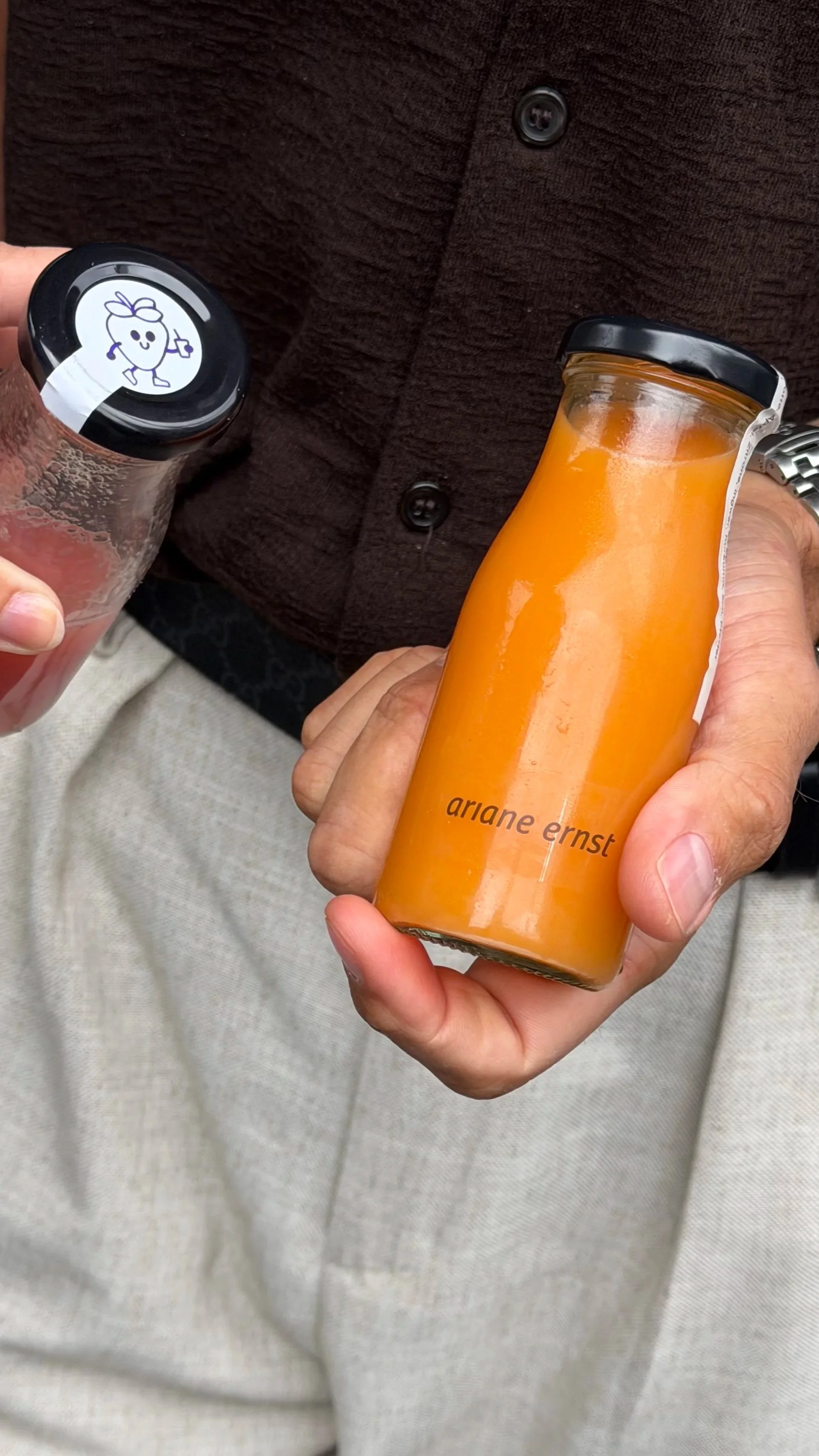 close up of individually branded juices for a store opening