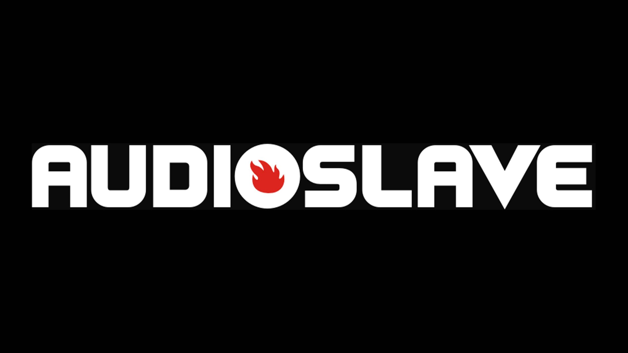 Audioslave logo with a red flame design between letters, on black background.