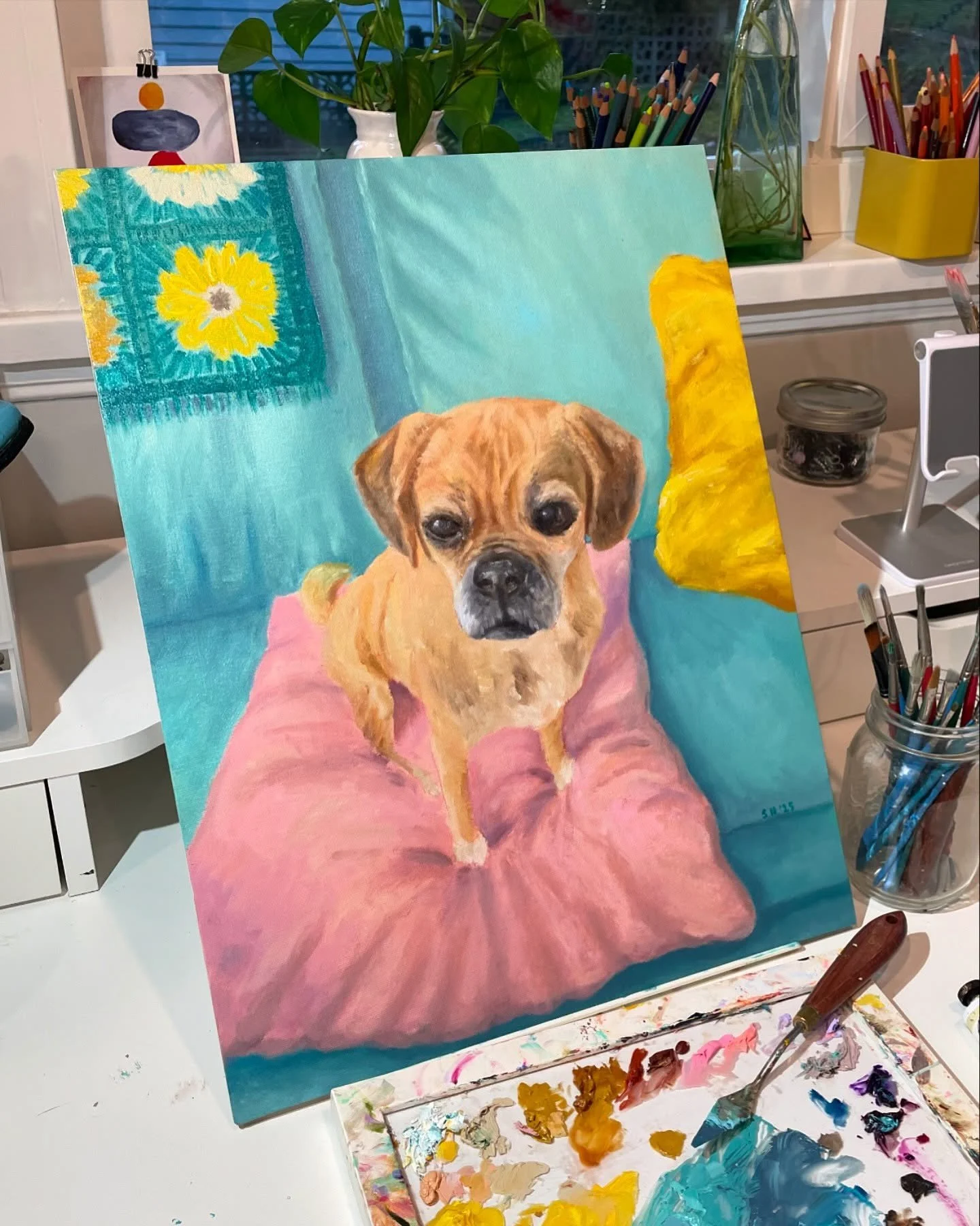 This painting took me so long my desk moved locations.  This is a 14x18 oil painting on a canvas panel, made for my mums birthday (which is in September lmfao, it&rsquo;s been waiting on me to finish the background). .
.
. .
.
.
#oilpainting #oil #oi