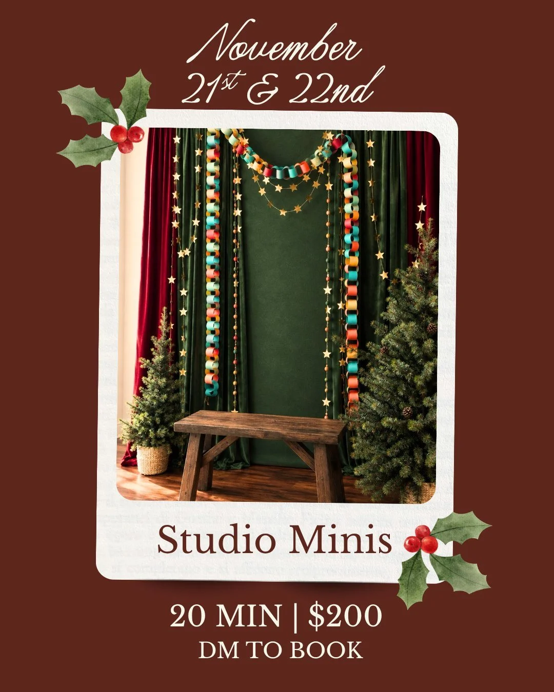 A little holiday magic is coming to the studio. ✨🎄

Studio minis are happening November 21 &amp; 22 on the east side of El Paso, and I still have a few spots available!

If you&rsquo;ve been wanting updated family photos, a little holiday magic, or 